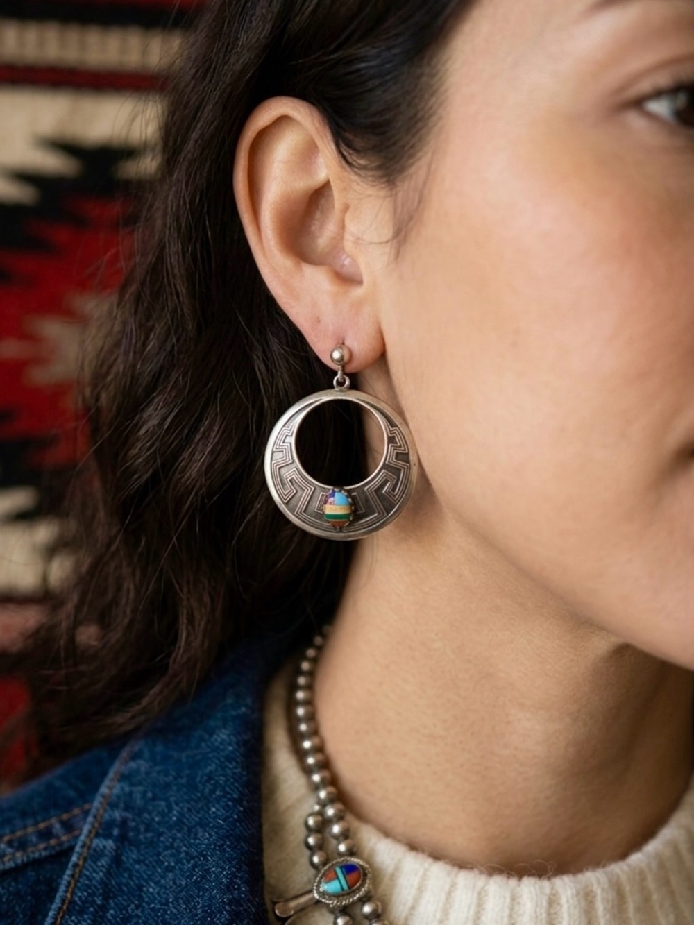Wheeler Southwest Sterling Silver Faux Turquoise Multi Stone Dangle Earrings